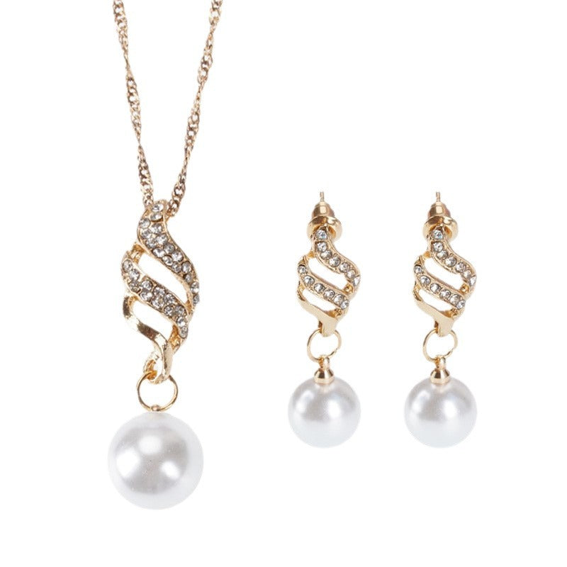 Gold Sier Color Fashion Simple Bridal Rhinestone Spiral Jewelry Set