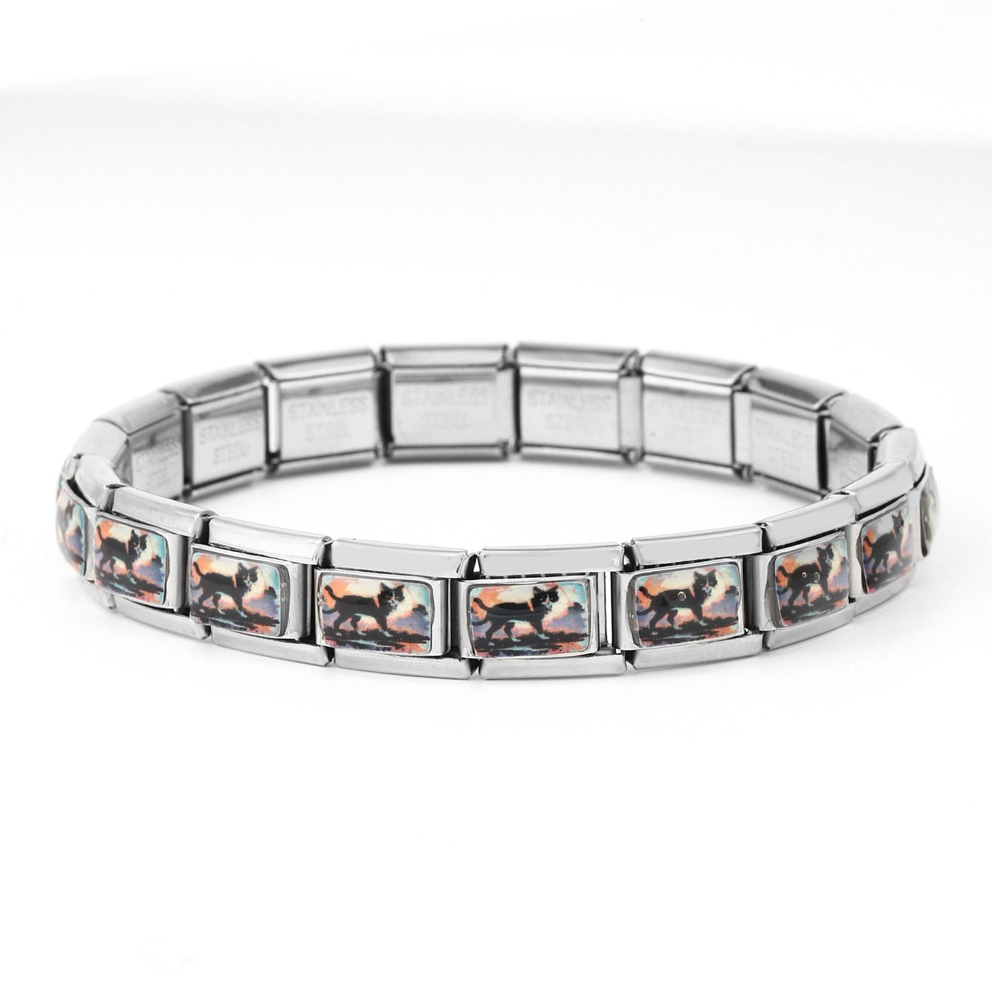 Italian Cartoon Cat Module Stainless Steel Bracelets
