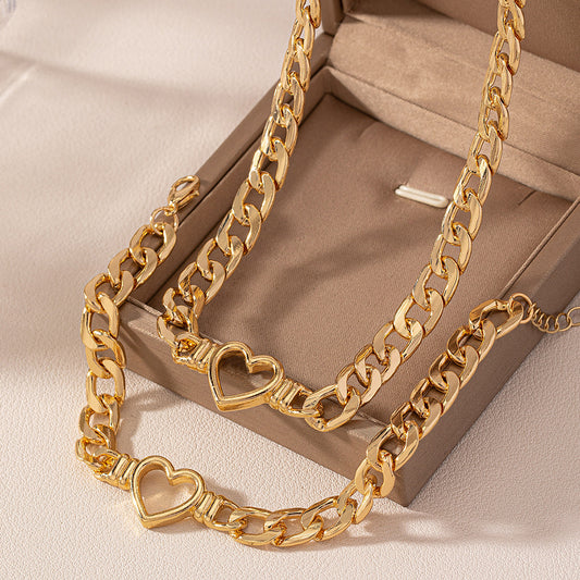 Simple Hollowed Heart Shape Collarbone Suit Pair Of Necklaces