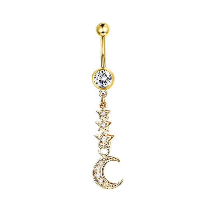 Zircon Navel Piercing Golden Heart Buckle Stud Earrings