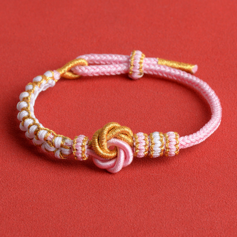 Adjustable String Beads Gold Peach Blossom Knot Pendants