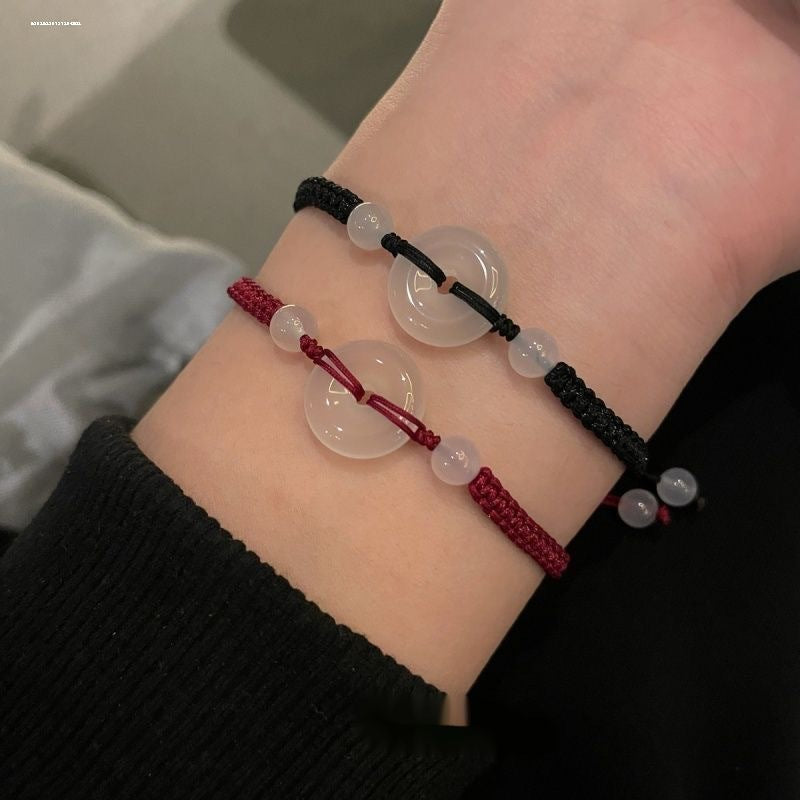 Women's & Men's Couple Pair Imitation Jade Woven Hand Strap For Girlfriend Safety Bracelet