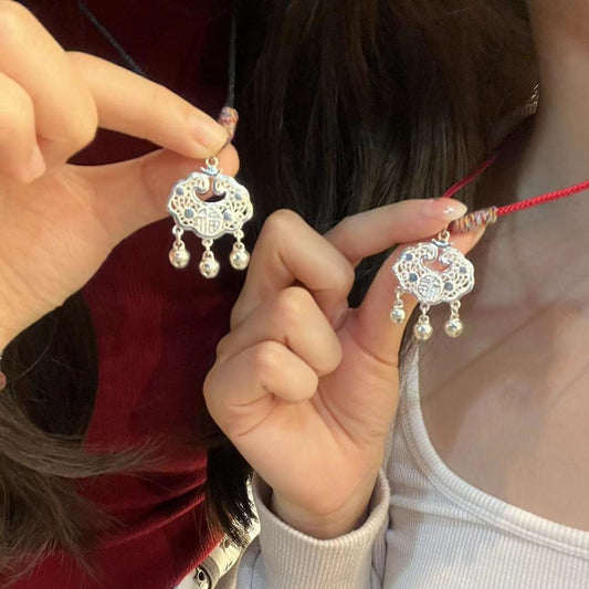 Women's Lock Hand-woven Red Rope Lucky Bell Clavicle Chain Gifts For Necklace