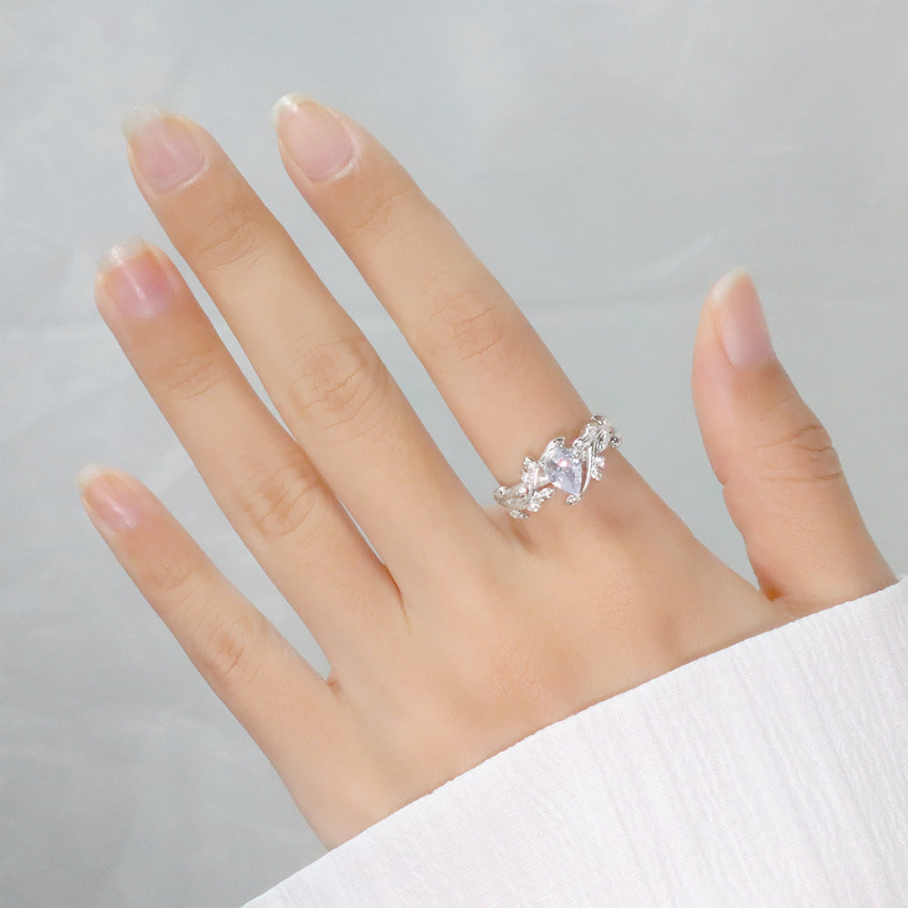 Zircon Twigs Light Luxury Bud Winding Leaves Ancient Charm Temperament Rings