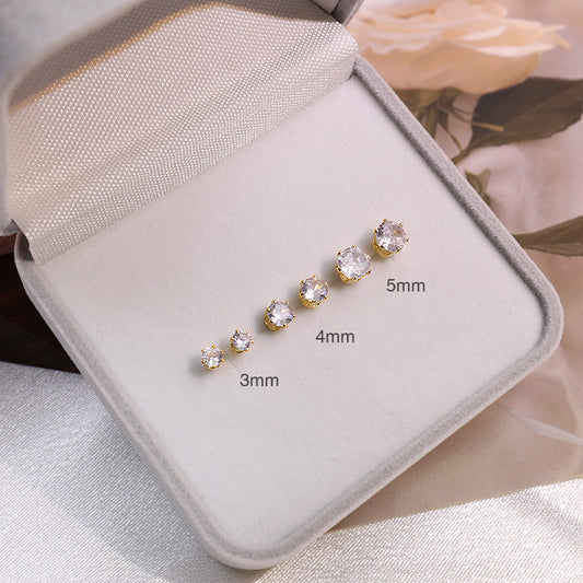 Sier Needle Zircon Temperament Small Ear Light Luxury Rings