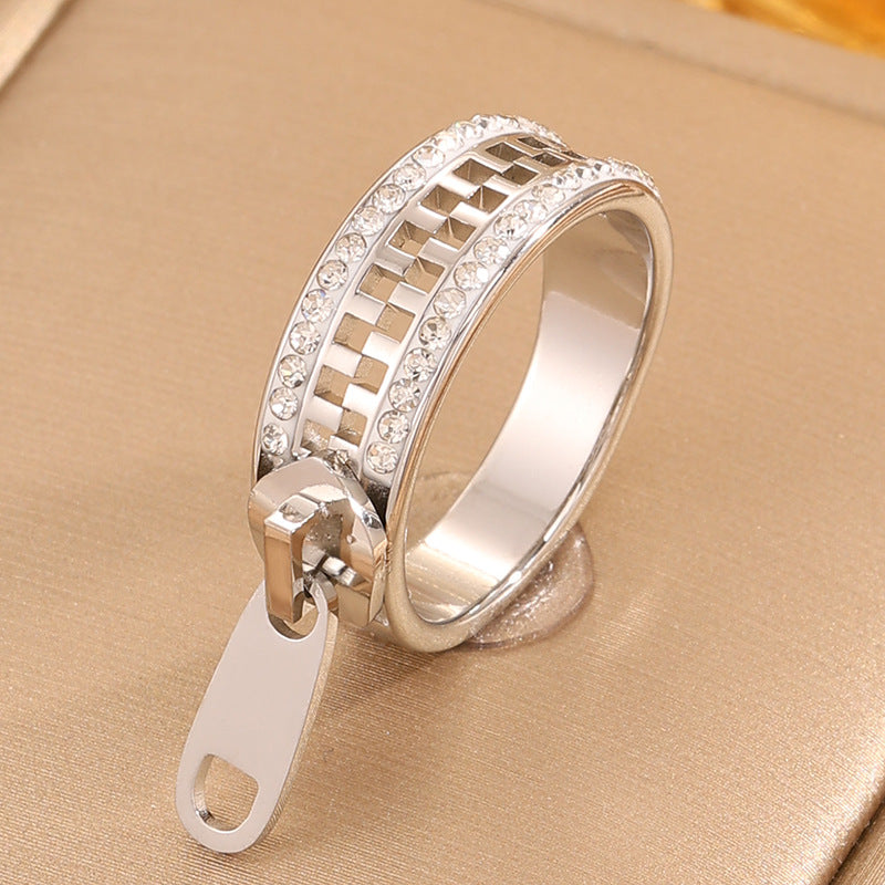 Titanium Steel Design Zipper Light Luxury Versatile Ring