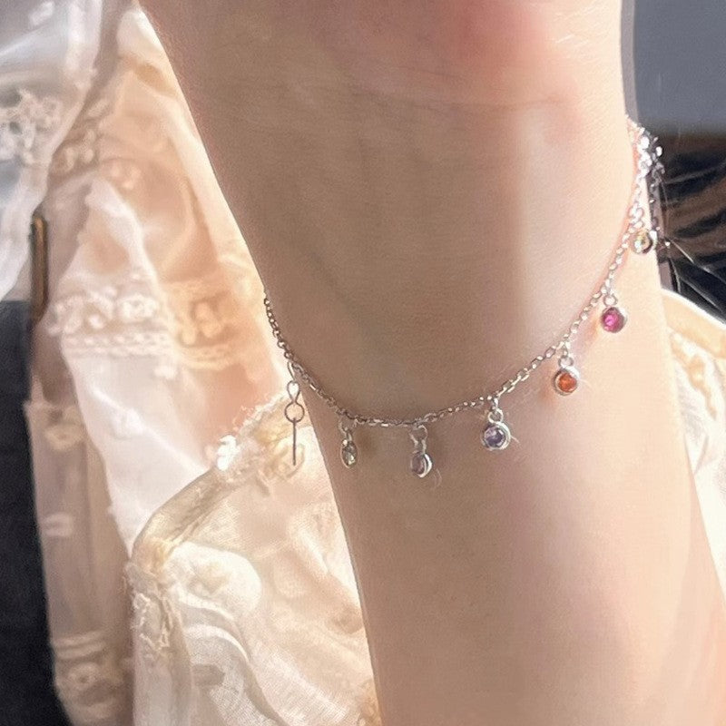 Women's Exquisite Sterling Sier Snake Bones Chain Ball Stitching Asymmetric Light Bracelet