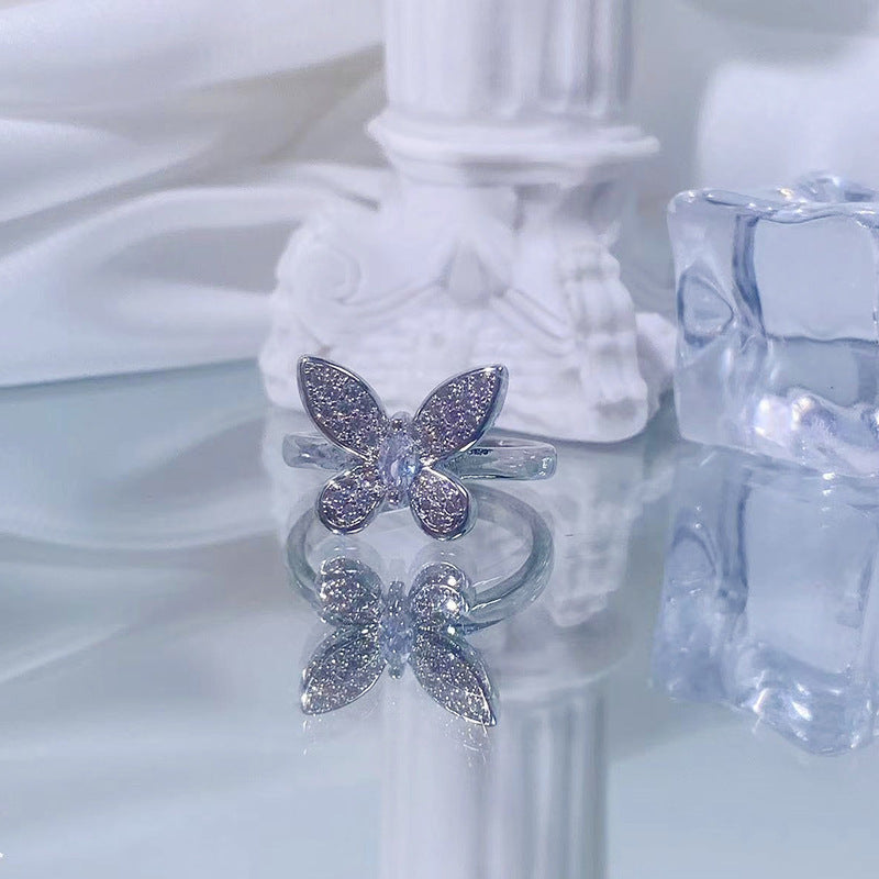 Korean Butterfly Three-dimensional Affordable Luxury Fashion Rhinestone Open Rings