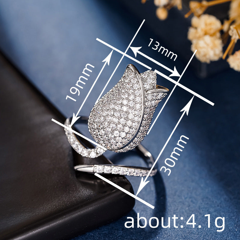 Gentle Lady Style Tulip Female Opening Adjustable Shiny Rings