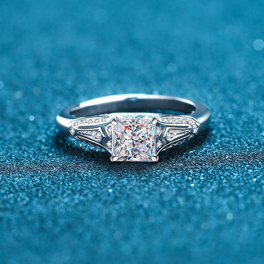 Sier Female Gold-plated Inlaid Princess Moissanite Rings