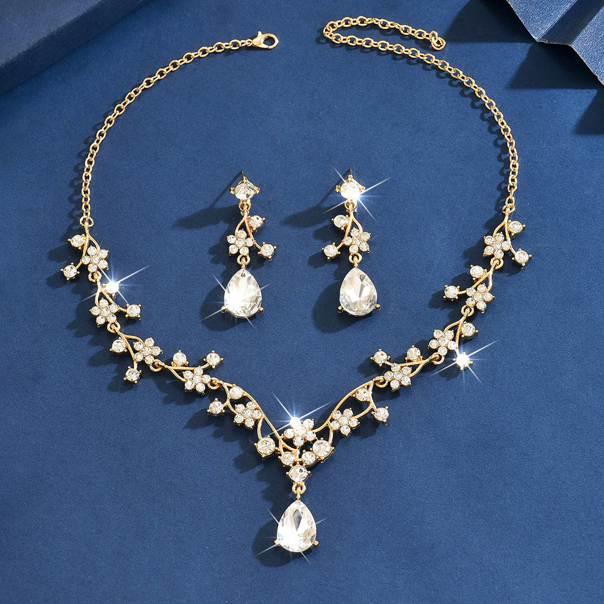 Luxury Bridal Flower Rhinestone High Sense Wedding Dress Evening Jewelry Set