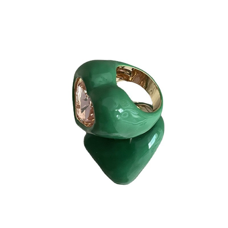 Color Enamel Spray Paint Big Gem Fashion Minority Ring
