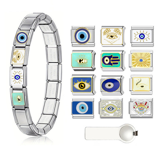 Hot Stainless Steel Italian Module Devil's Eye Pattern Free Bracelet