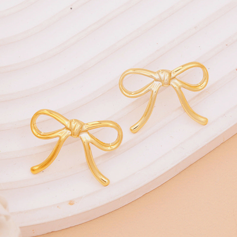 Women's Sier Color Bowknot Round Acrylic High-grade Light Earrings