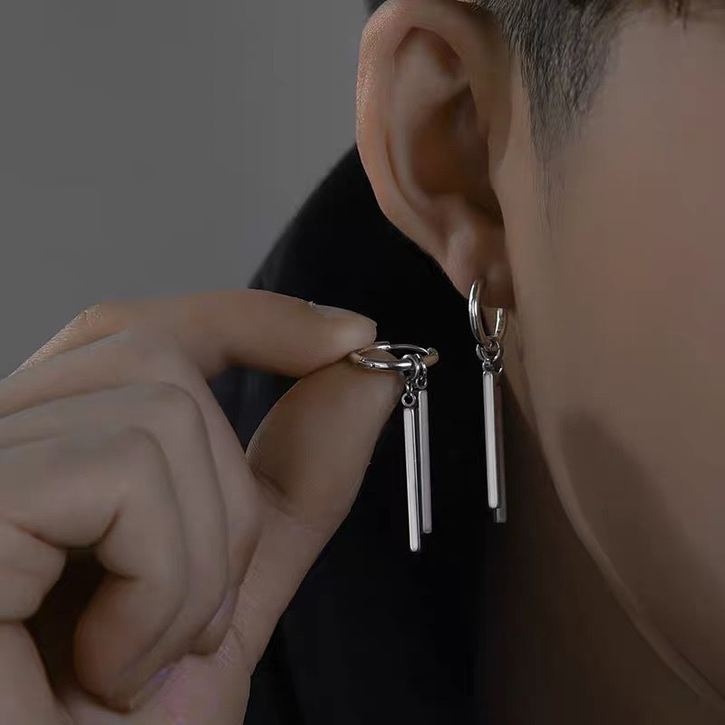 Men's Sterling Sier Trendy High-grade Single Unique Earrings