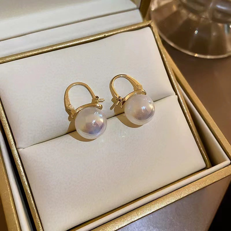 Women's Sier Needle Mermaid Pearl Retro Simple Graceful Earrings