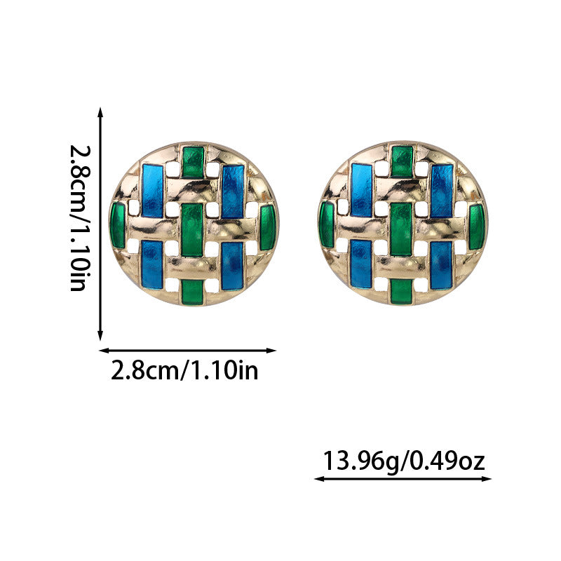 Sier Needle Retro Woven Hollow Out Stitching Contrast Color Round Rings