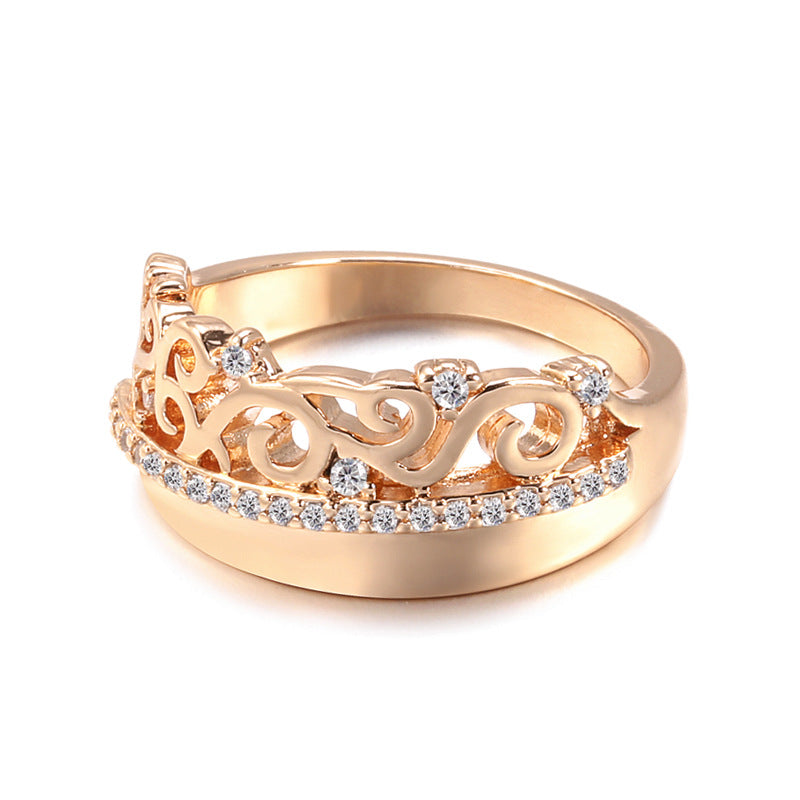 Women's Korean Style Popular Rose Gold Zircon Court Design Crown Rings