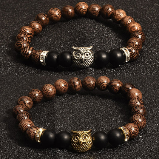 Women's & Men's Wooden Bead Owl Graceful Personality Elastic Bracelets