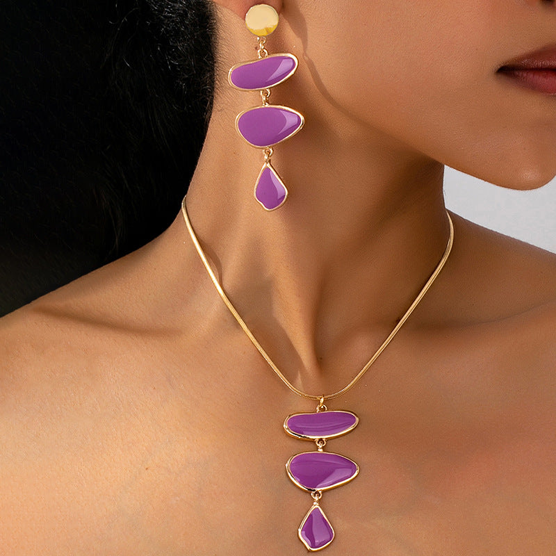 Women's Fashion Elegant Geometric Enamel Glaze Suit Suitable For The Dinner Jewelry Set