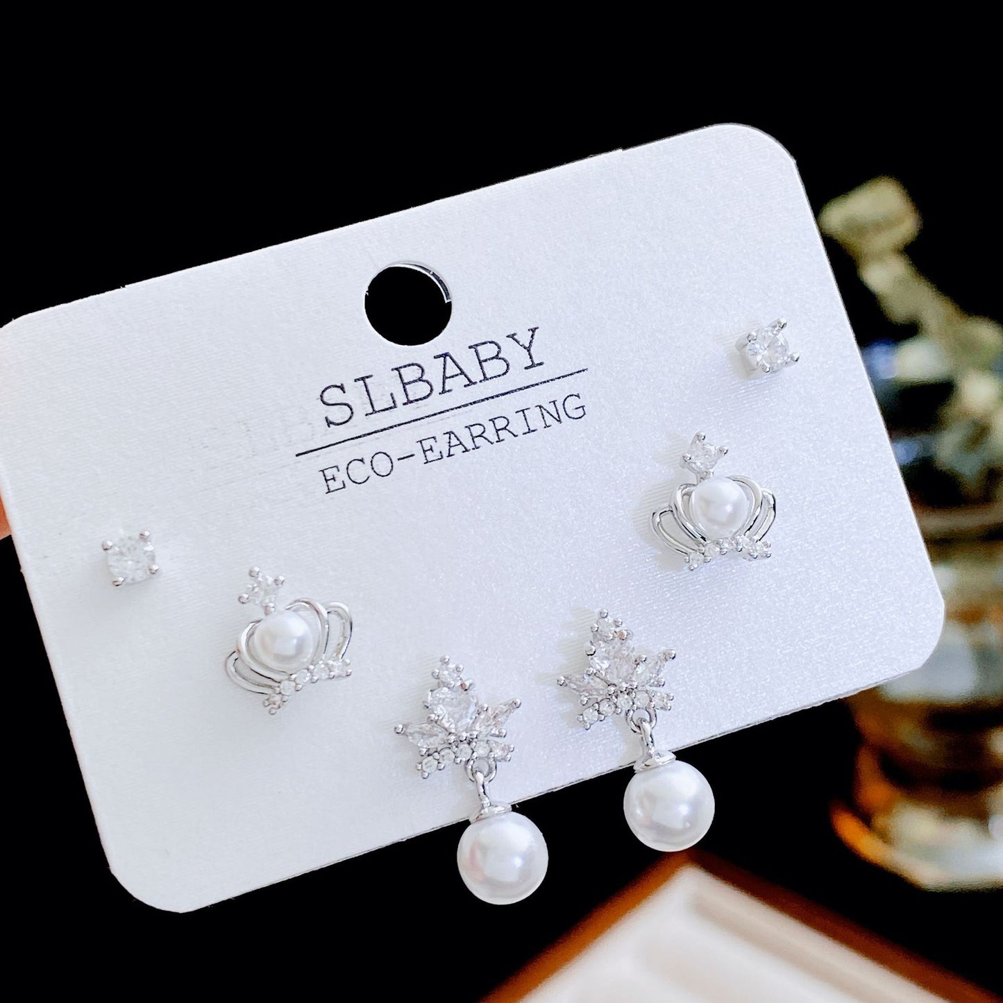 Micro Inlaid Zircon Pearl Commuter Three Pairs Earrings