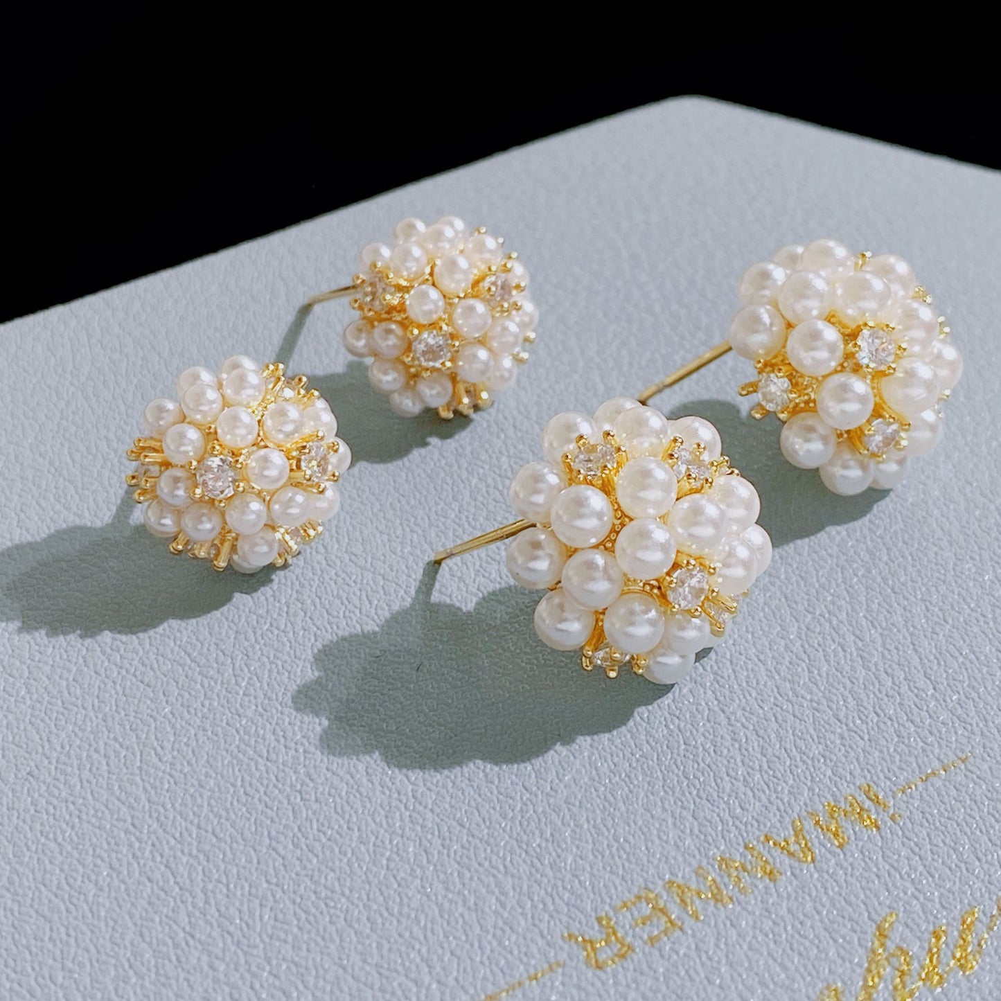 Bridal Bouquet Pearl Diamond Ball Ear Sier Needle Small Refined Rings