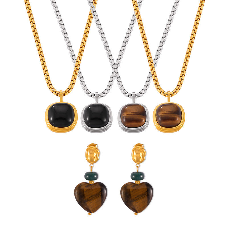 Retro Geometric Tigereye Graceful Personality Design Jewelry Set