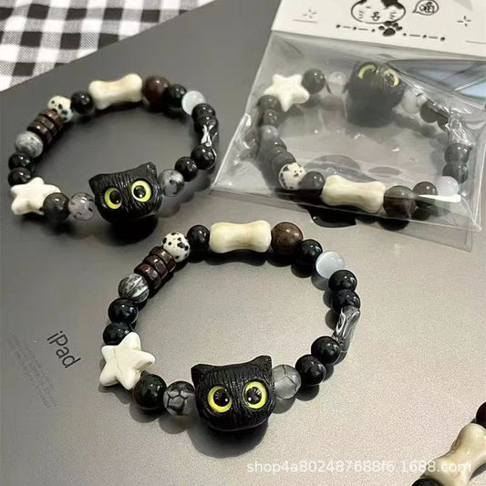 Sesame Cat Cute Head Design Beaded Bracelet