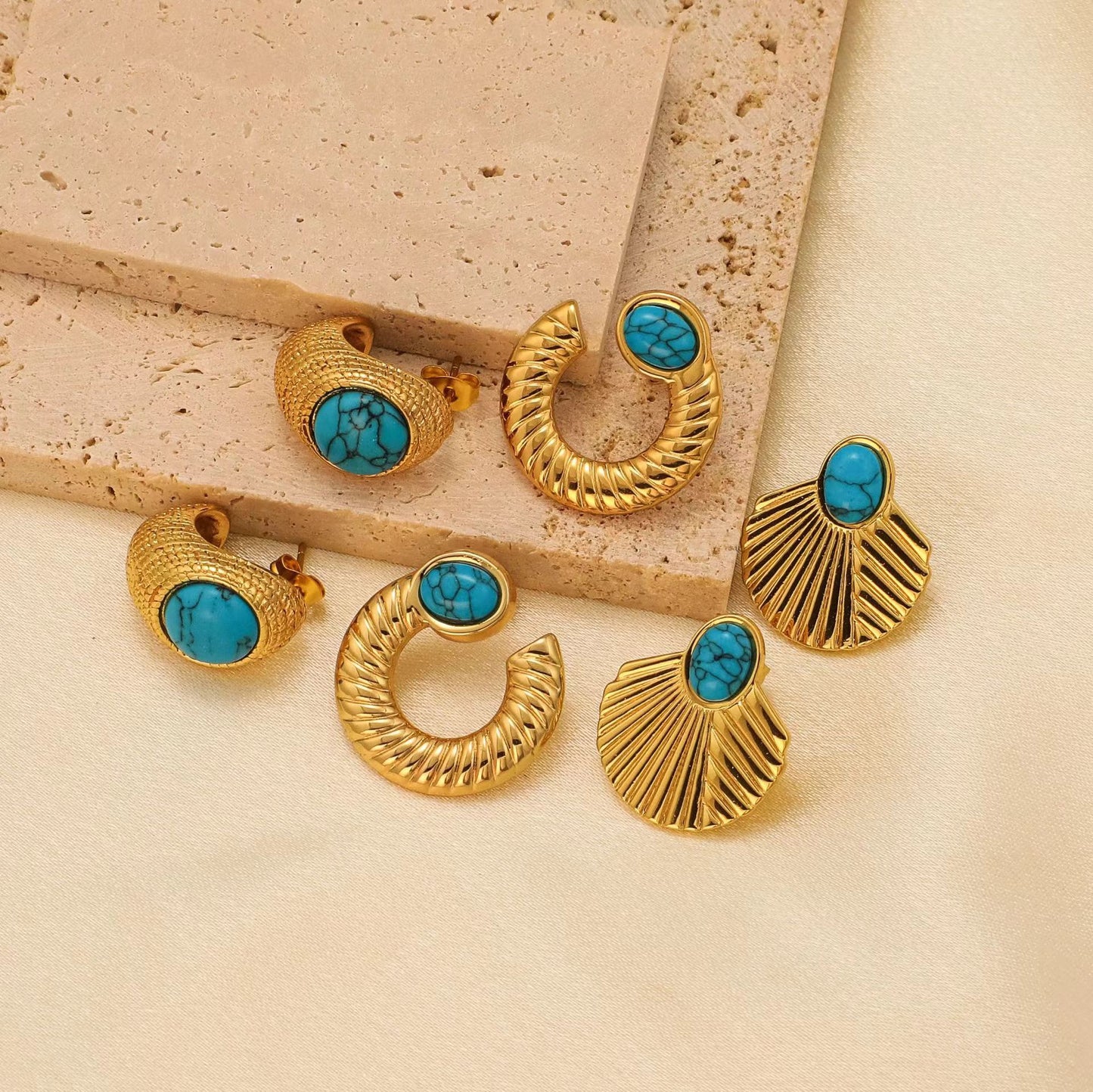 Stainless Steel Turquoise Hydraulic Shaped Titanium Stud Earrings