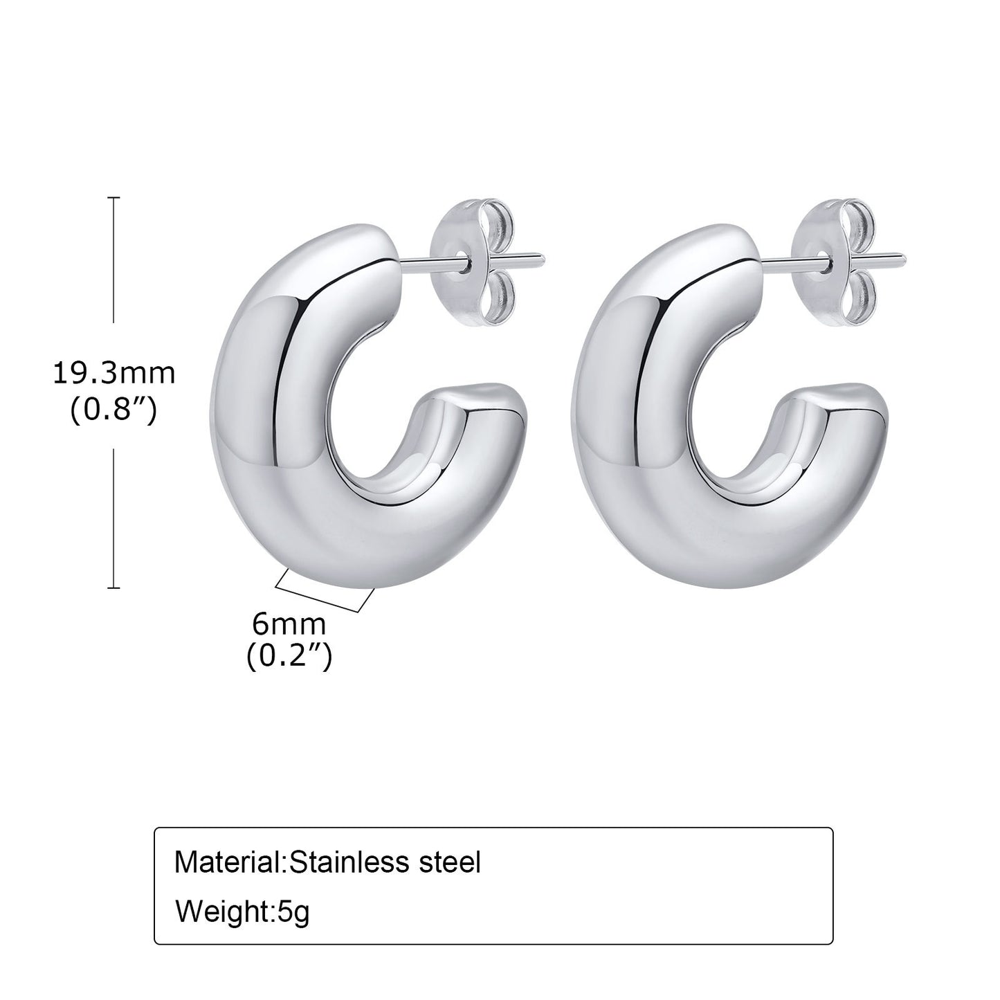 Exaggerated Stainless Steel Hollow Geometric U-shaped Curved Rings