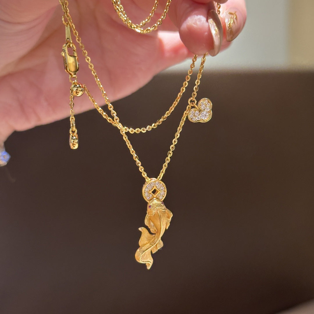 Ancient Style Swallowing Gold Koi Design Retro Necklace