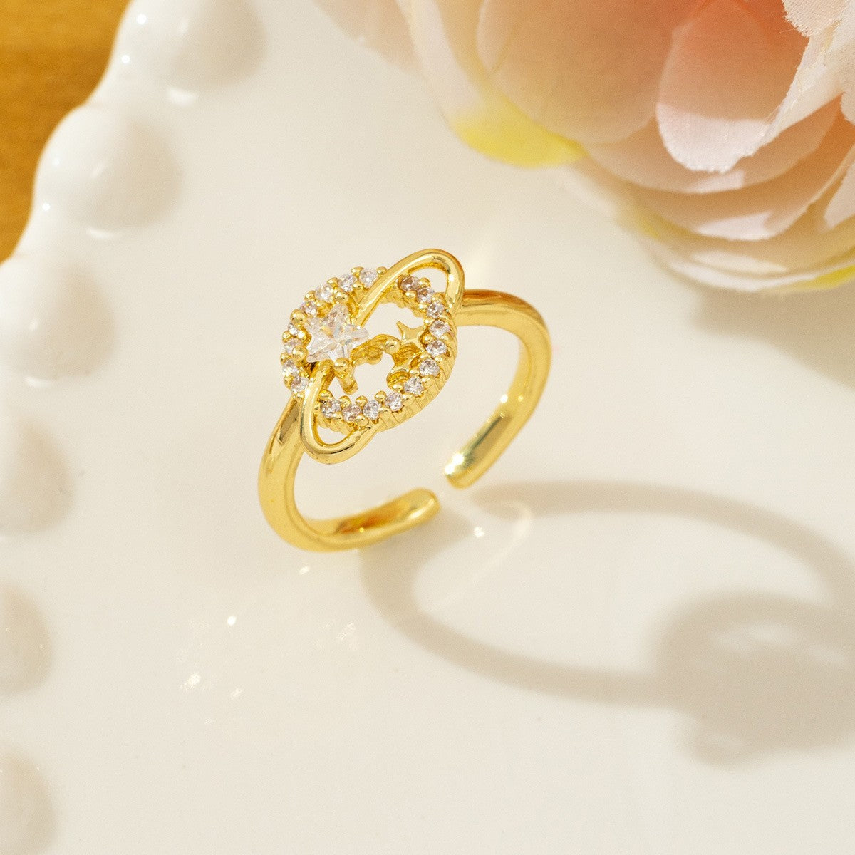 Temperament High Sense Loving Heart With Opening Adjustable Super Flash Ring
