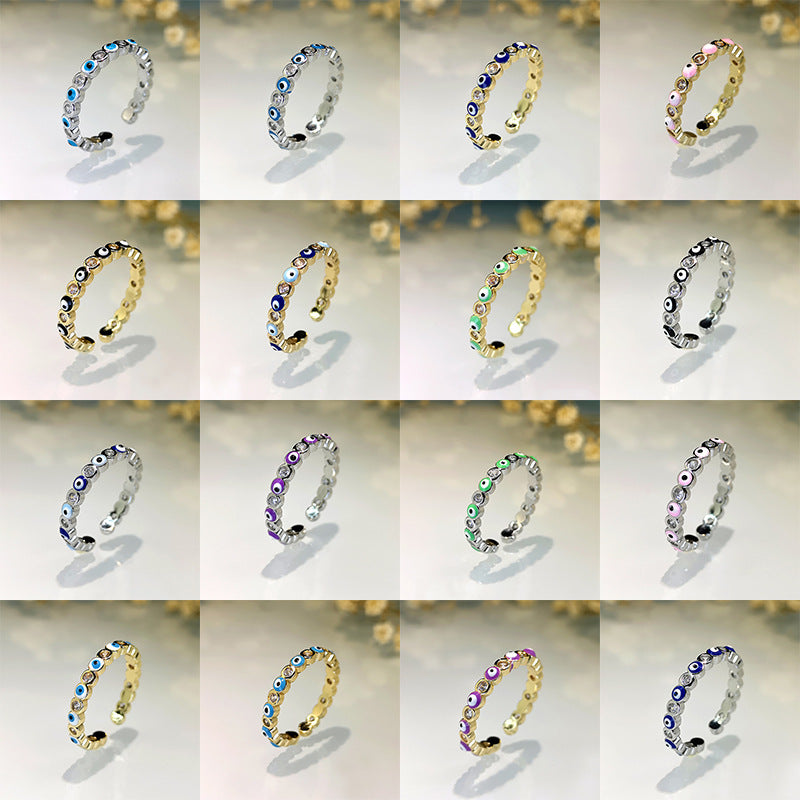 Copper Micro Inlaid White Zircon Colorful Oil Creative Rings