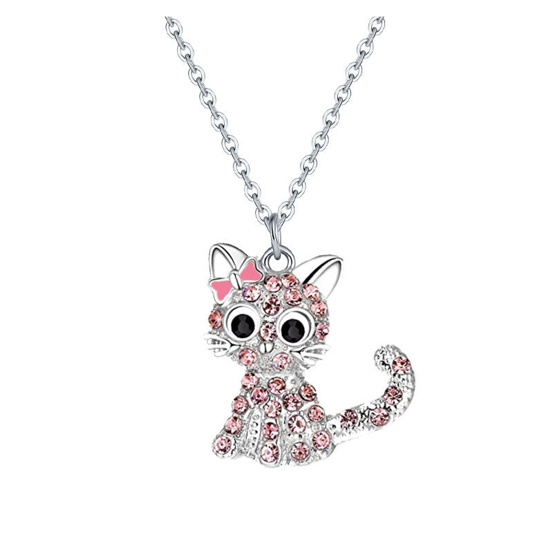 Children's Ornament Color Bow Kitty Christmas Day Cartoon Necklaces