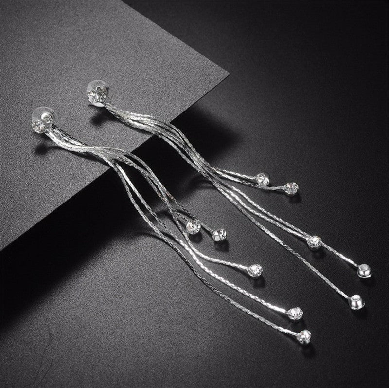 Exaggerated Front 2 Back Strings Tassel Super Long Rhinestone Pendants