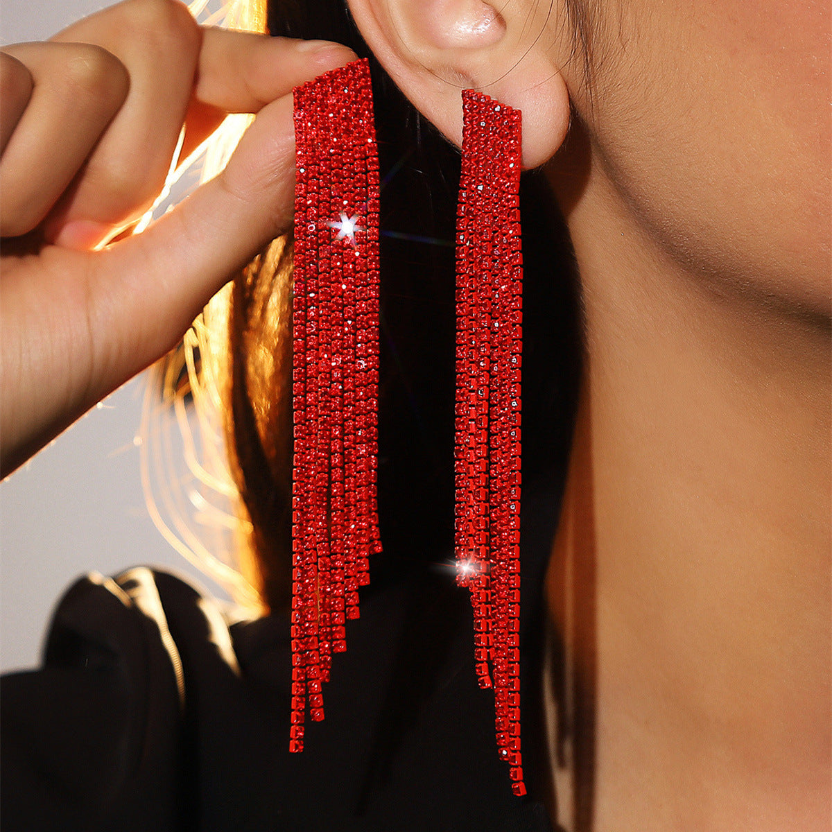 Women's Super Flash Rhinestone Long Fringe High-grade Earrings