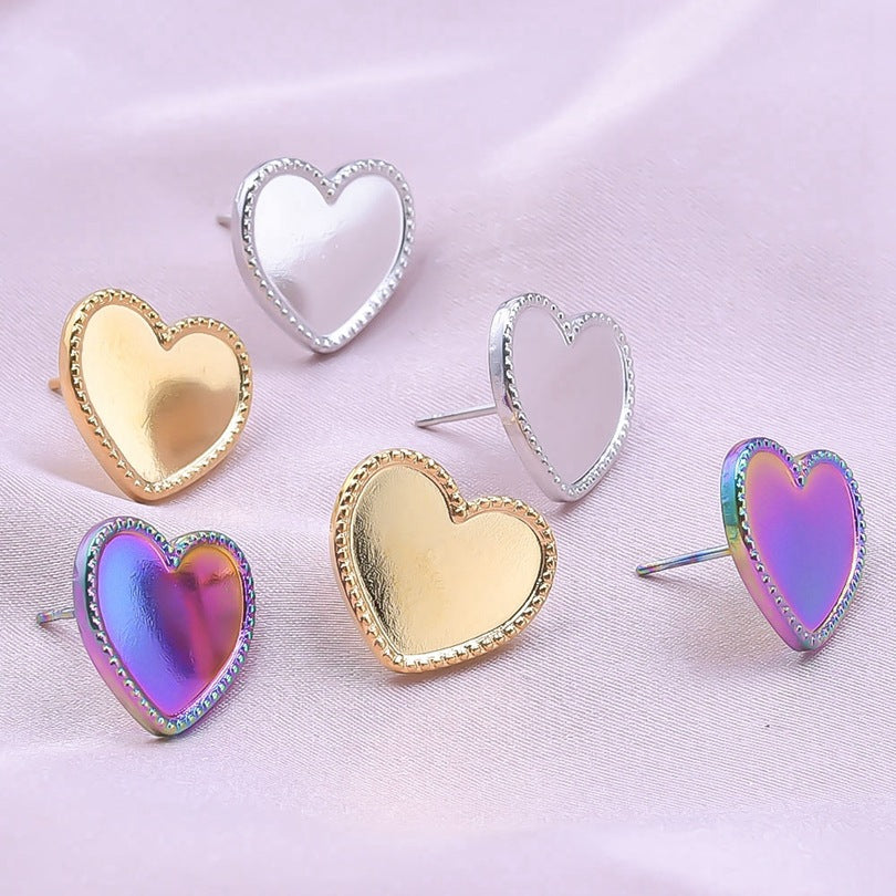 Stainless Steel Heart-shaped Base Support Titanium Piercing Stud Earrings