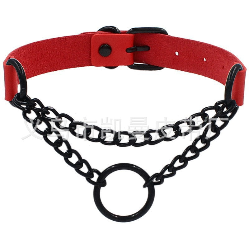 Leather Neckband Street Shot Black Chain Neck Strap Collar