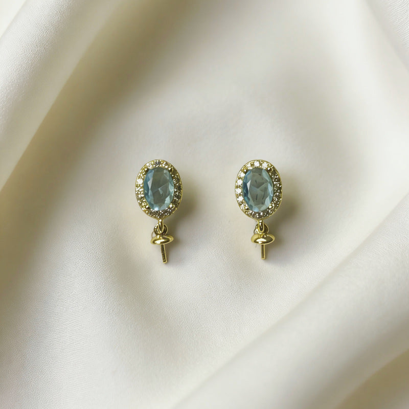 Women's Needle Aquamarine Pearl Special Interest Light Luxury Stud Earrings