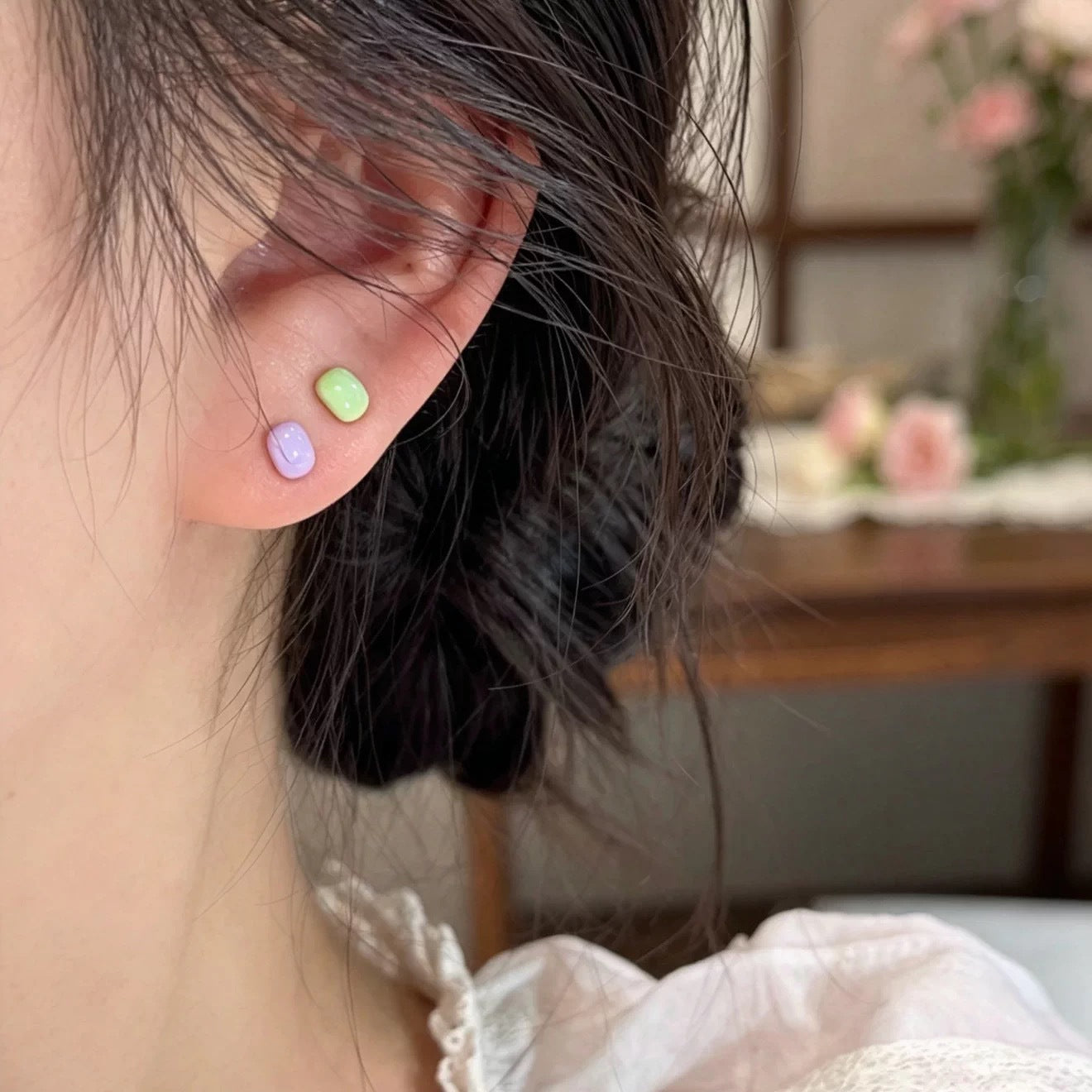Sweet Macaron Female Color Small Versatile Earrings