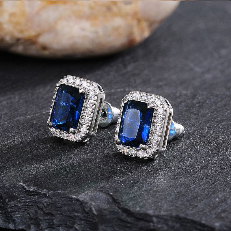 Women's Exquisite Square Ear Full Diamond Inlaid With Green Earrings