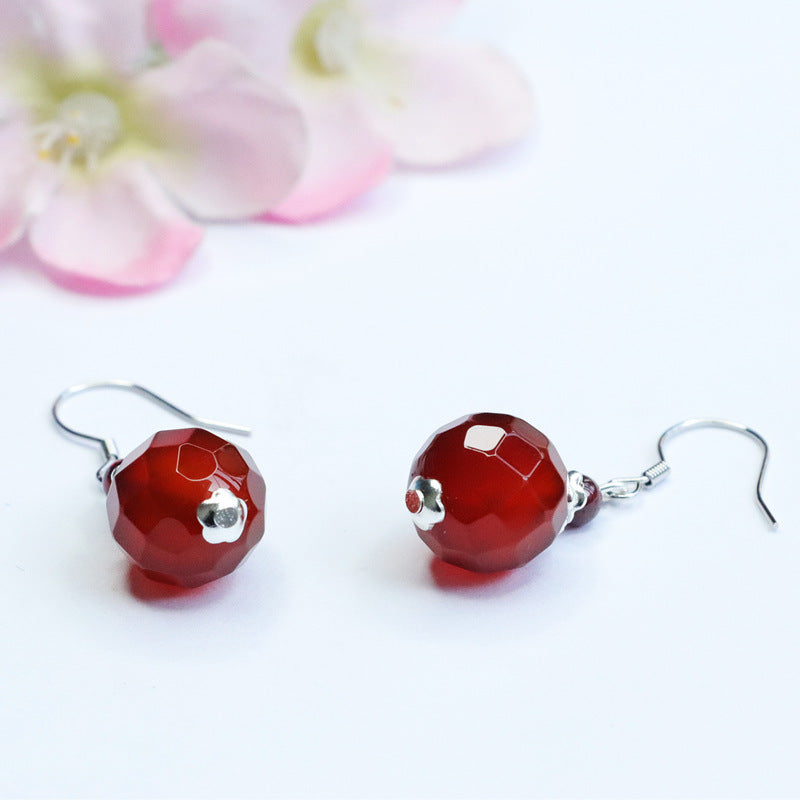 Jequirity Bean Sier Natural Red Agate Chalcedony Ear Hook