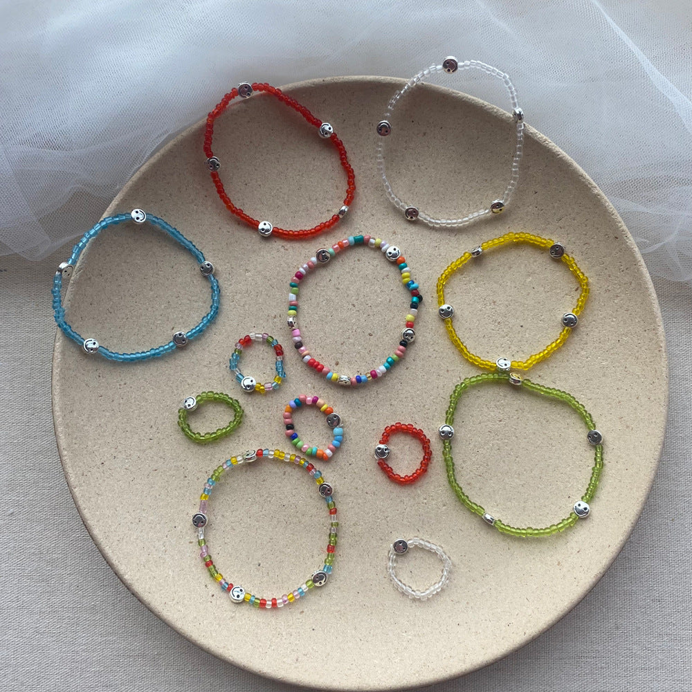 Style Fresh Color Beaded Smiley Transparent Candy Rings