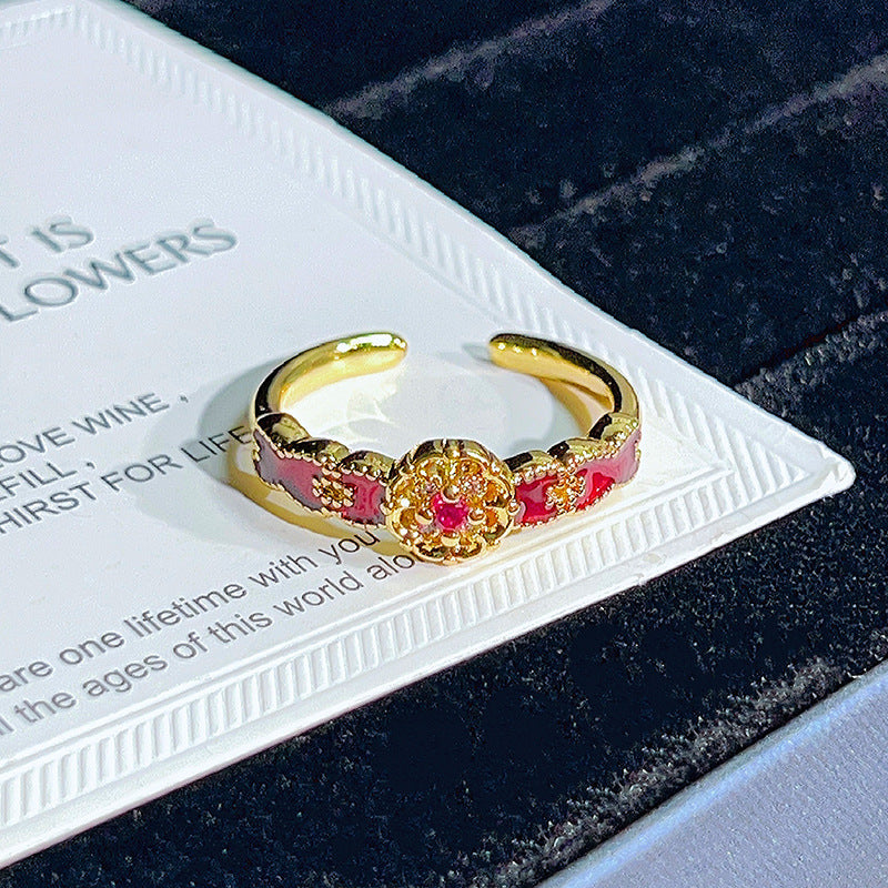 Colored Gems Flower Open Middle Ancient Ring