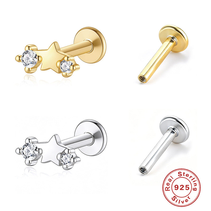 Sterling Sier Flat Spiral Piercing Ear Earrings