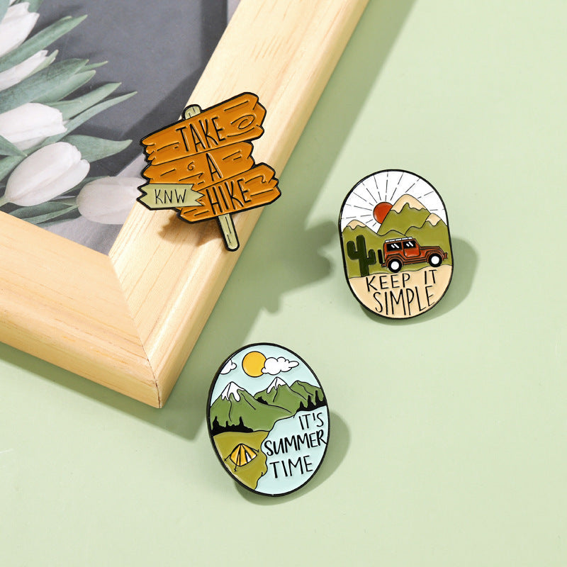 Alloy Brooch Signpost Mountains Lakes Metal Brooches