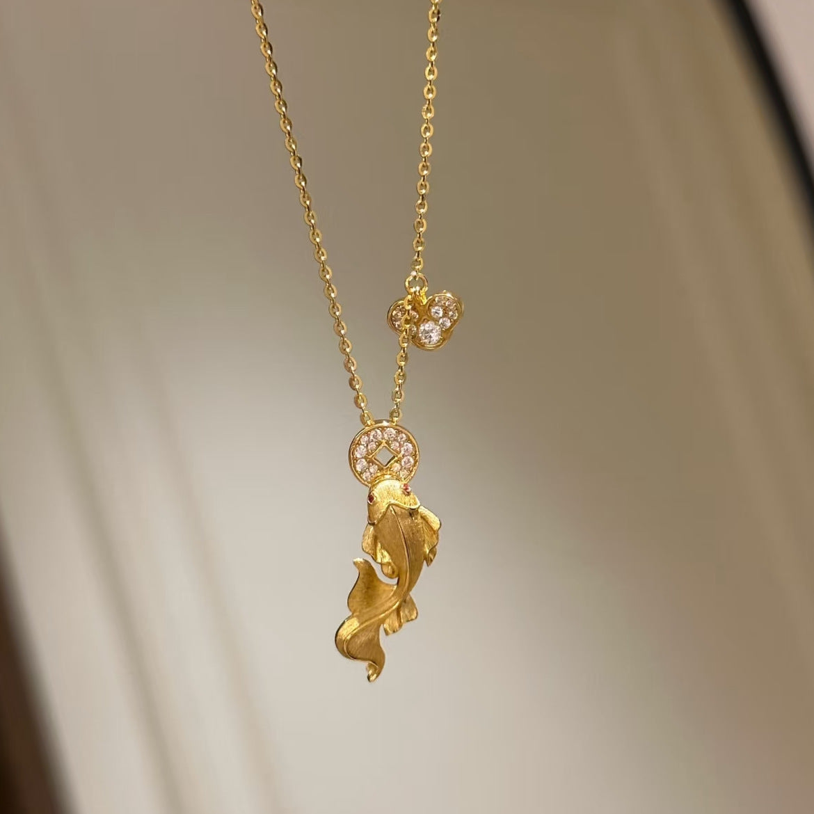 Ancient Style Swallowing Gold Koi Design Retro Necklace