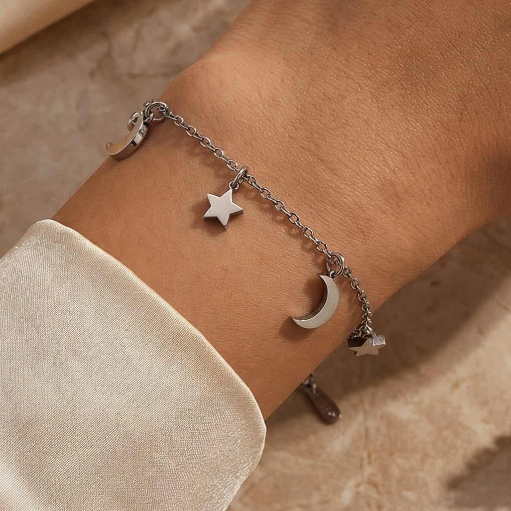 Moon Star With Diamond Gold Titanium Steel Fashion Personality Female Bracelets