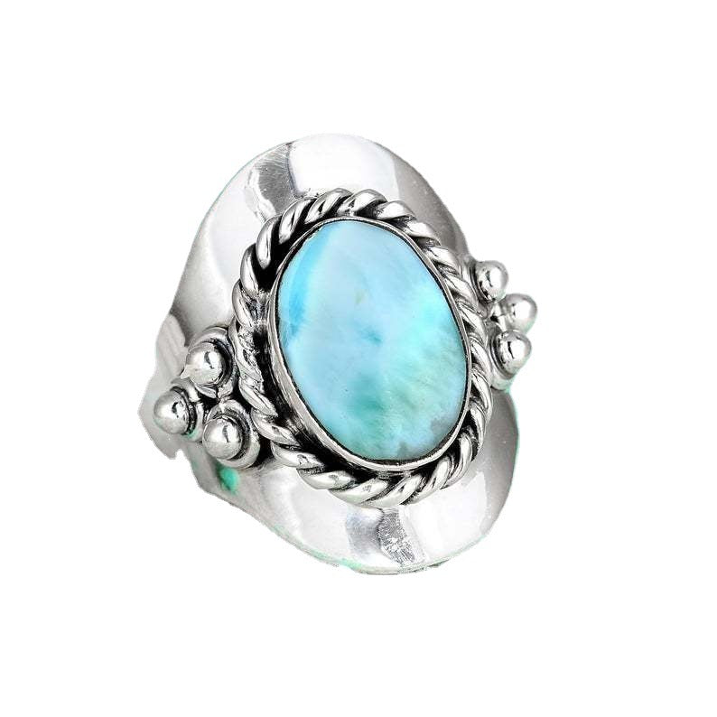 Attractive Innovative Sier Grid Bohemian Emerald Rings