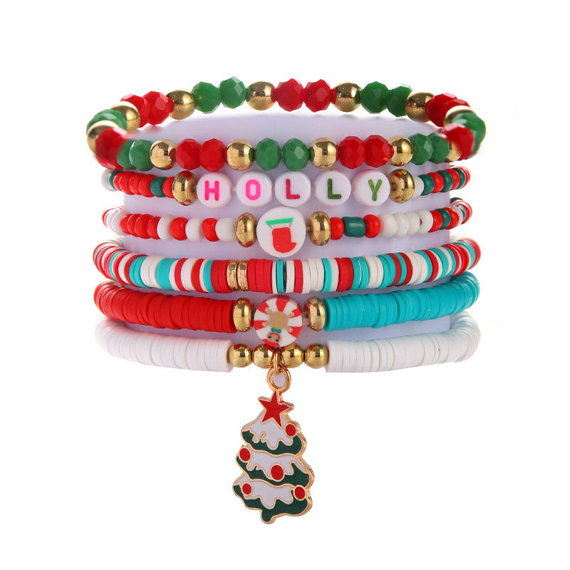 Christmas Female Snowflake Tree Polymer Clay Bracelets